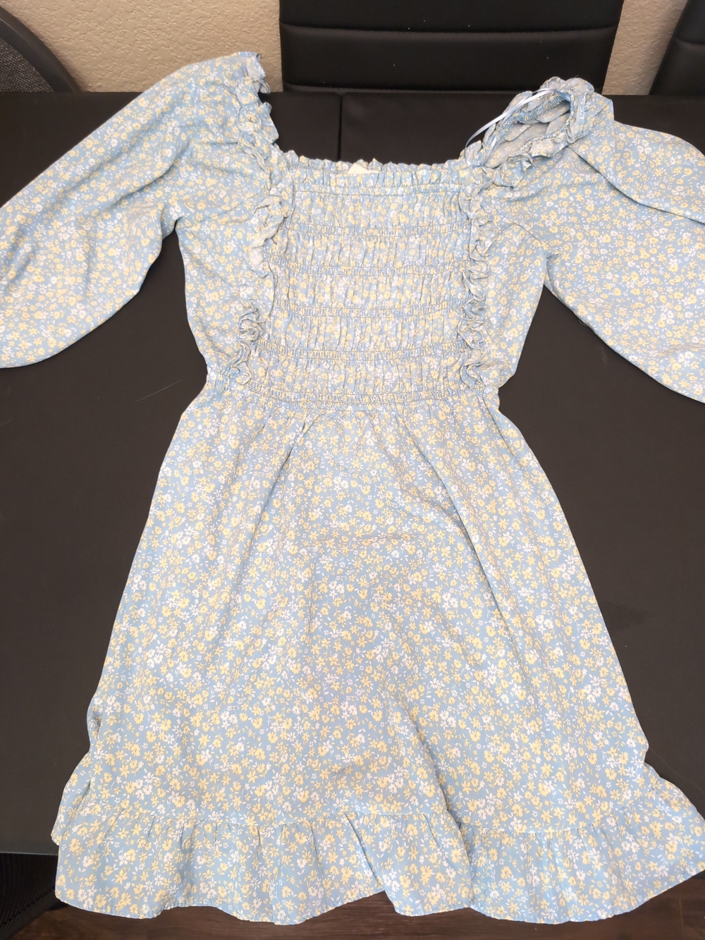 Sienna Sky Light Blue Floral Smocked Puff Sleeve Dress